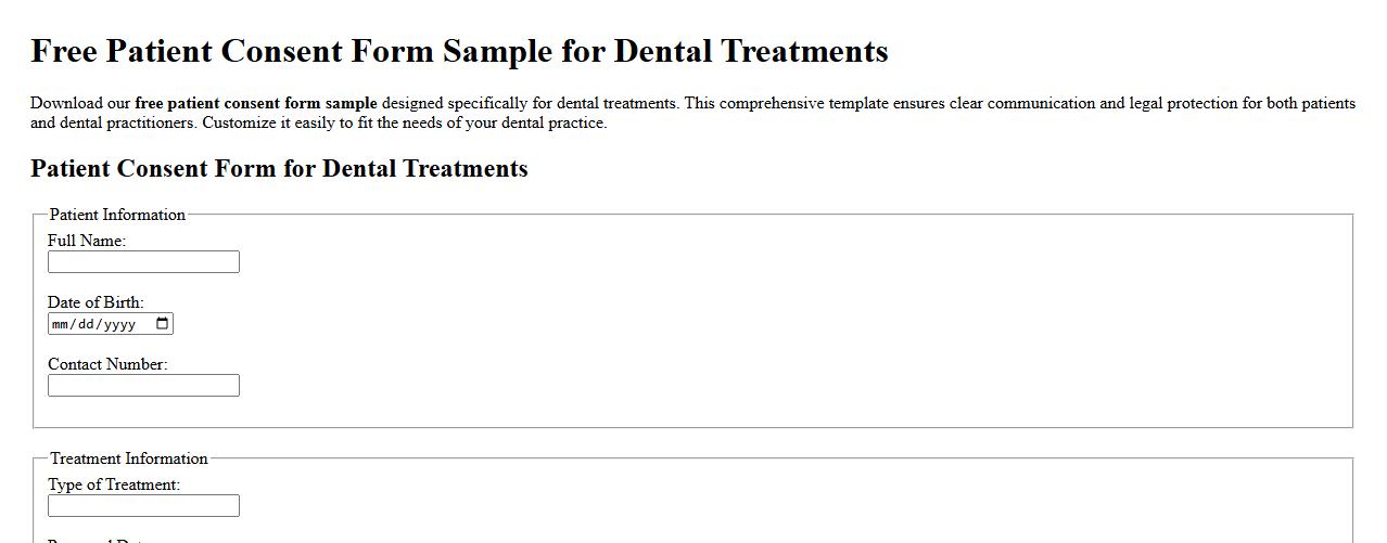Free patient consent form sample for dental treatments image preview
