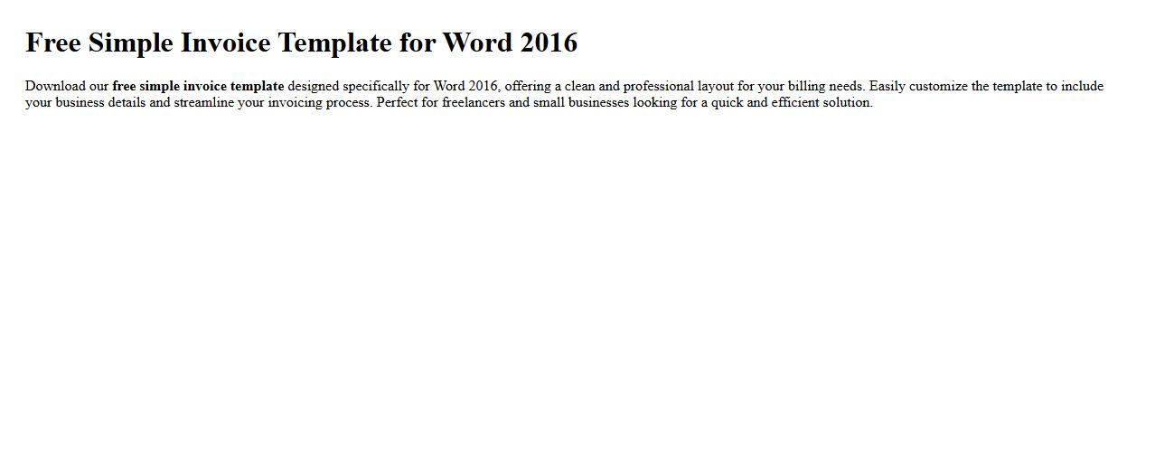 Free simple invoice template for Word 2016 image preview