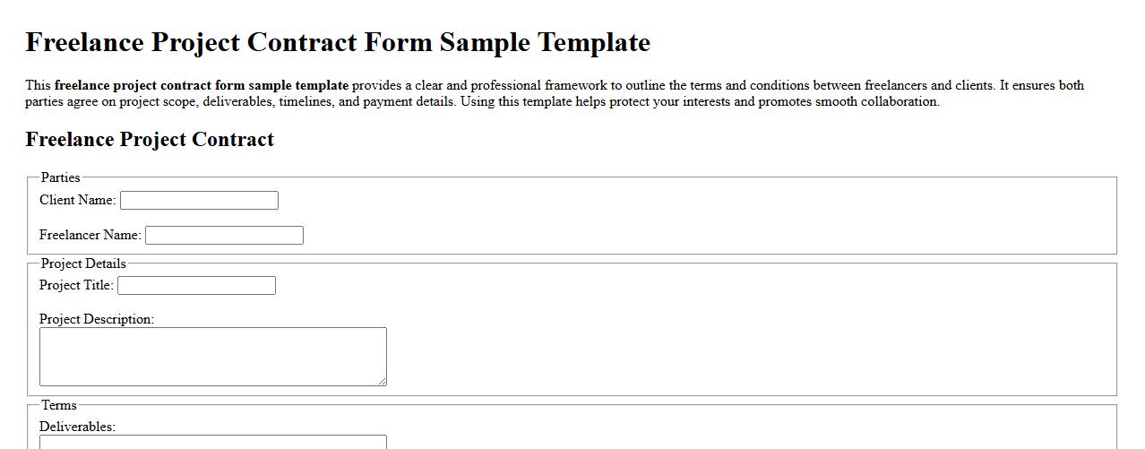 Freelance project contract form sample template image preview