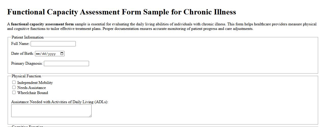 Functional capacity assessment form sample for chronic illness image preview