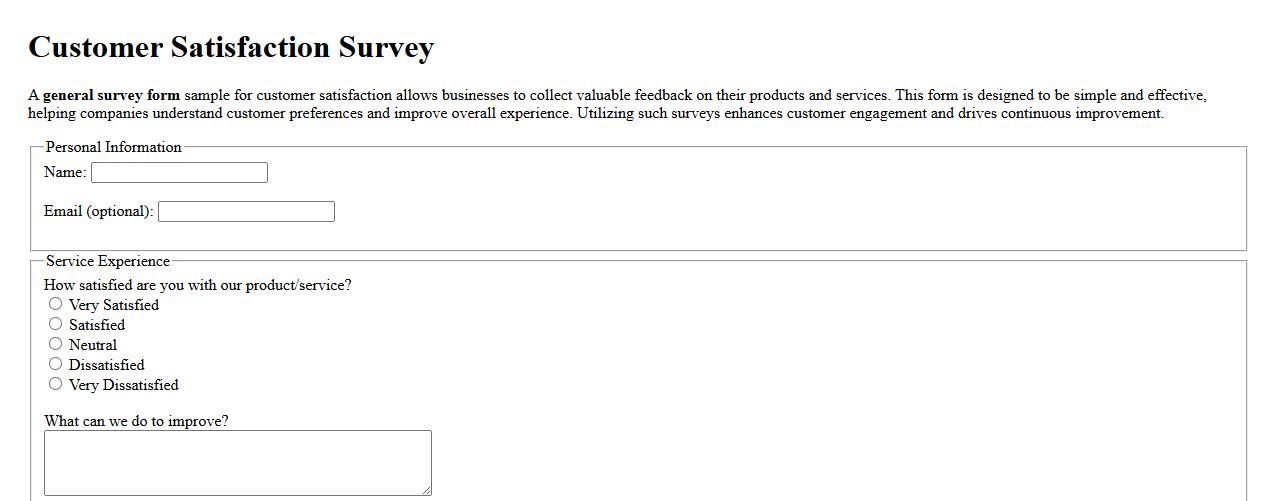 general survey form sample for customer satisfaction image preview