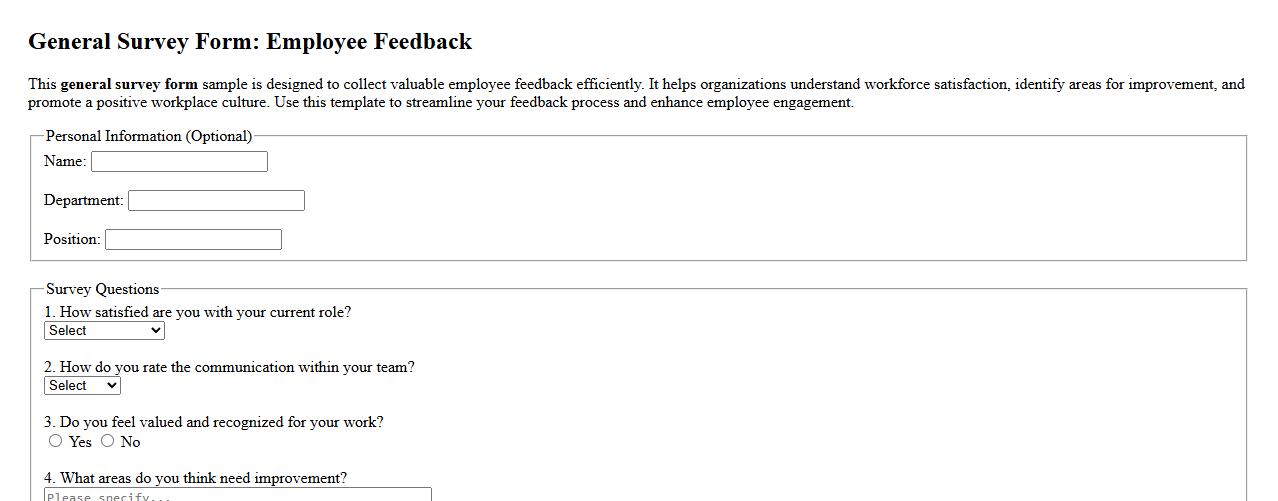 general survey form sample for employee feedback image preview