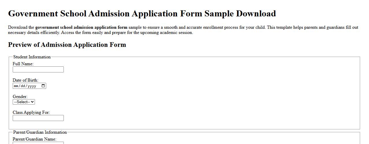 Government school admission application form sample download image preview