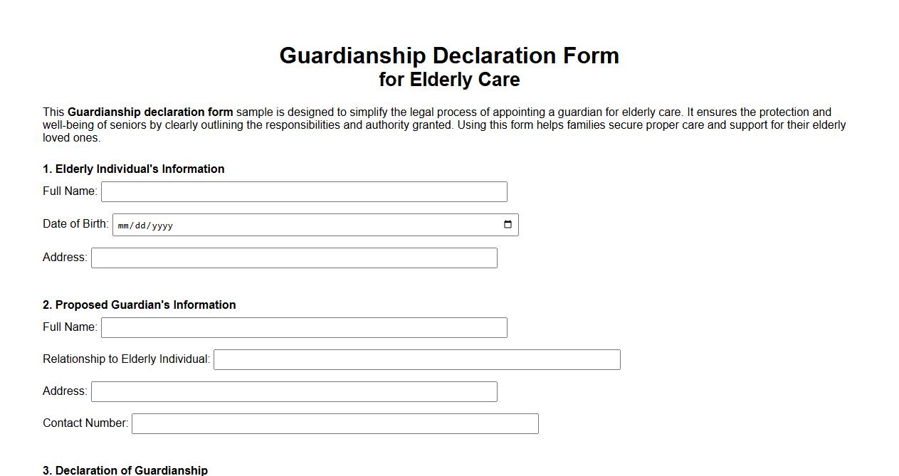 Guardianship declaration form sample for elderly care image preview