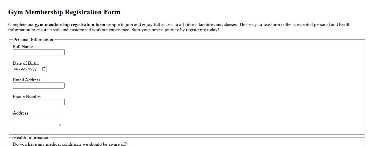 Gym membership registration form sample image preview