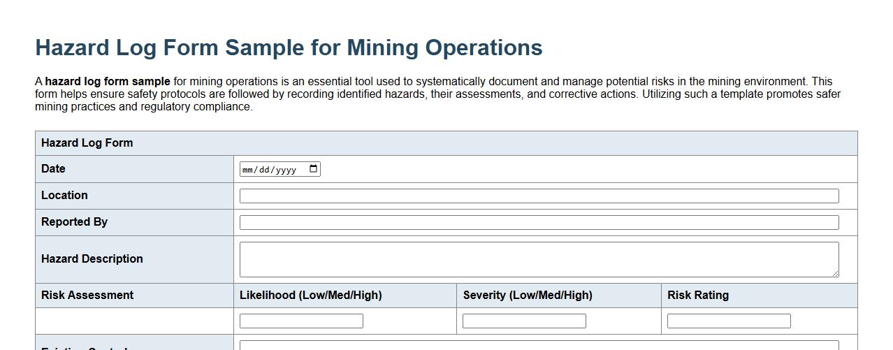 Hazard log form sample for mining operations image preview
