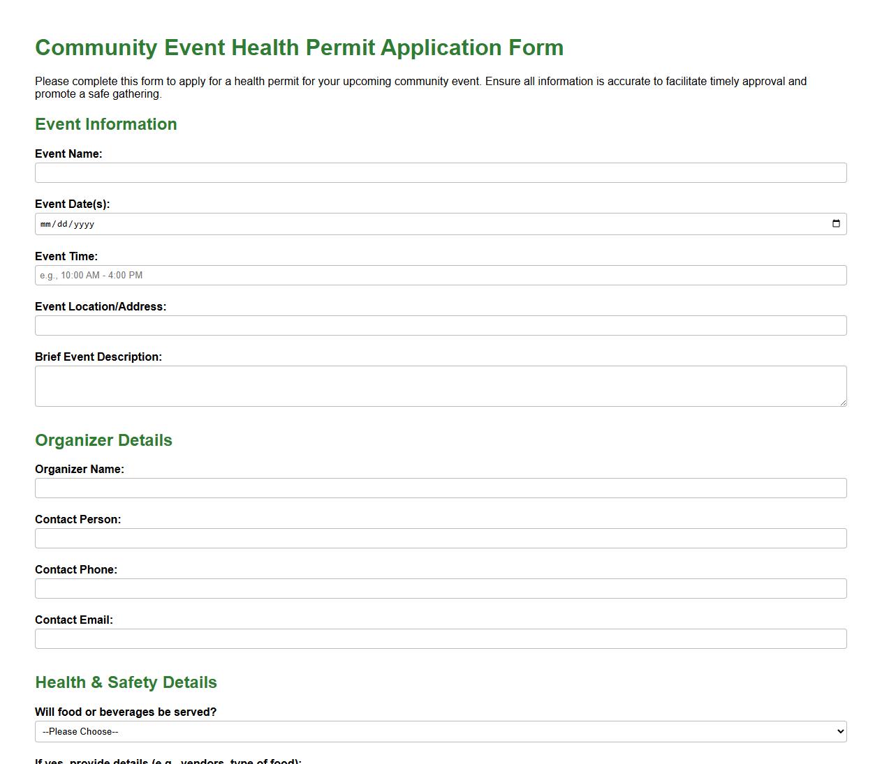 health permit form sample for community events image preview