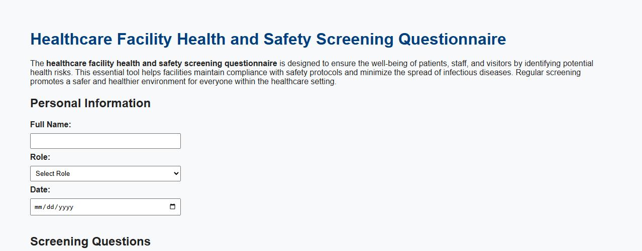 healthcare facility health and safety screening questionnaire image preview