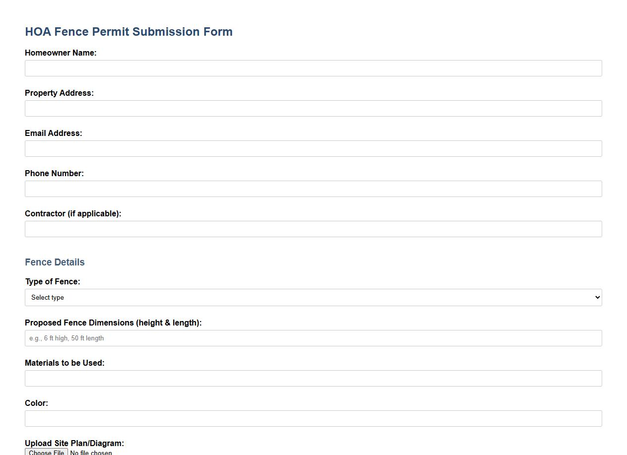 HOA fence permit submission form sample image preview
