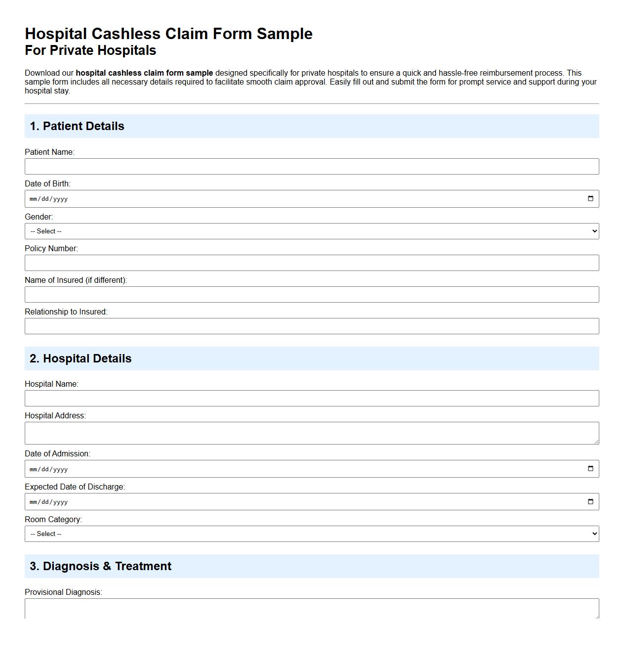 hospital cashless claim form sample for private hospitals image preview