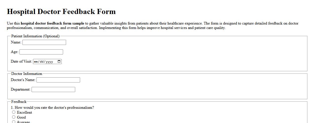 hospital doctor feedback form sample image preview