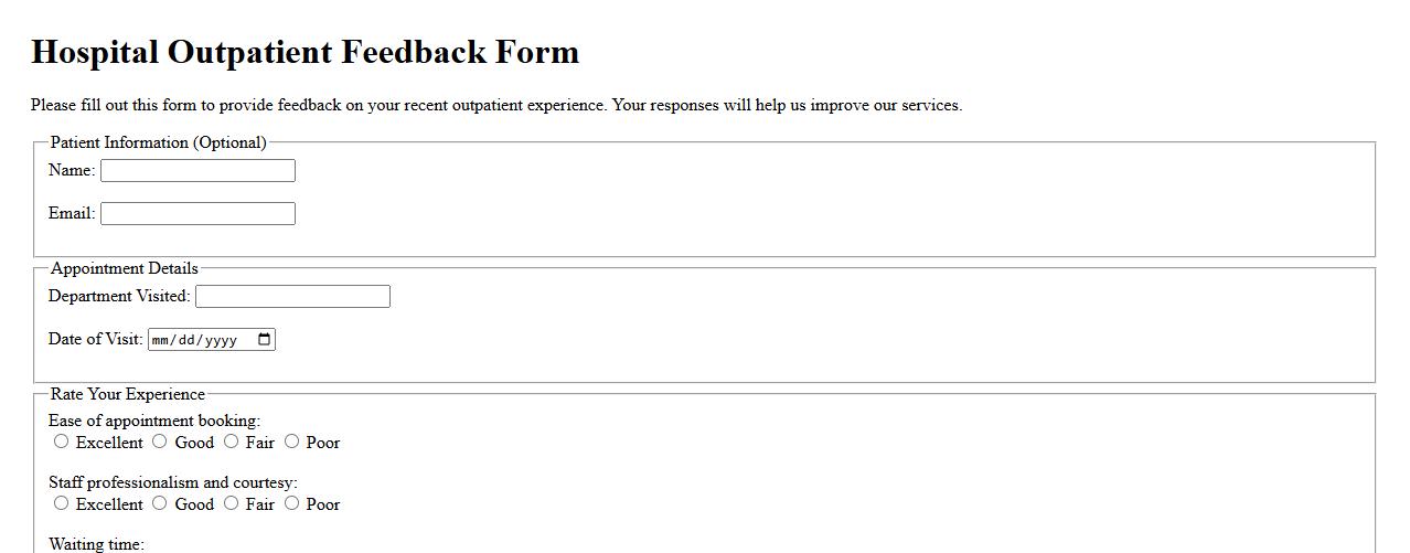 hospital outpatient feedback form sample image preview