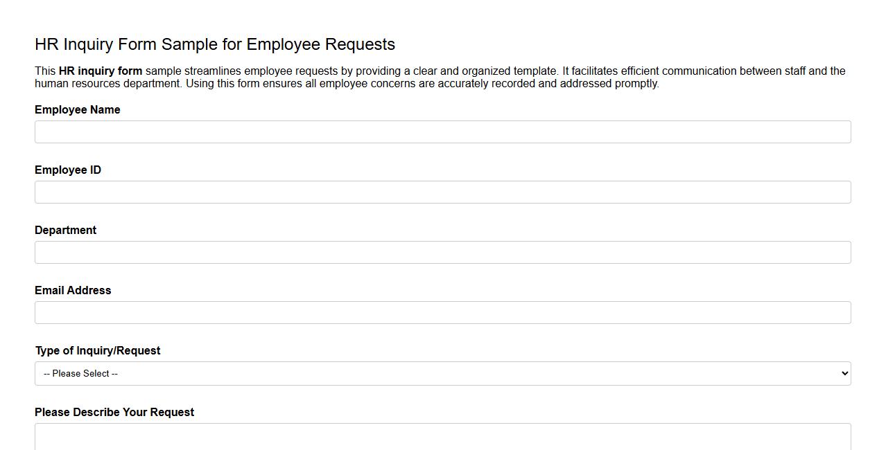 HR inquiry form sample for employee requests image preview