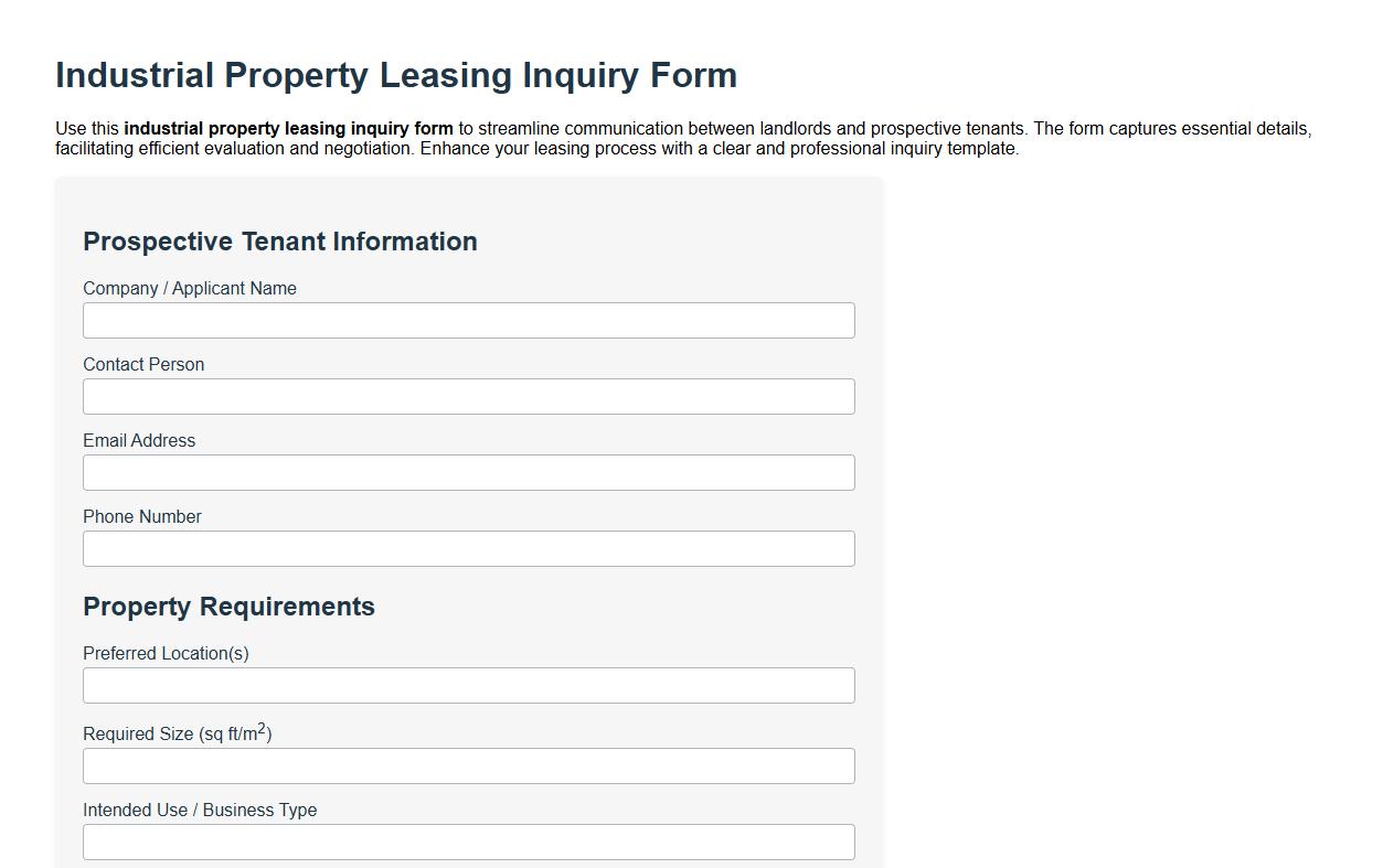 industrial property leasing inquiry form sample image preview