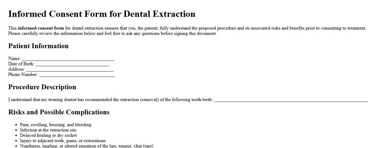 Informed consent form example for dental extraction image preview