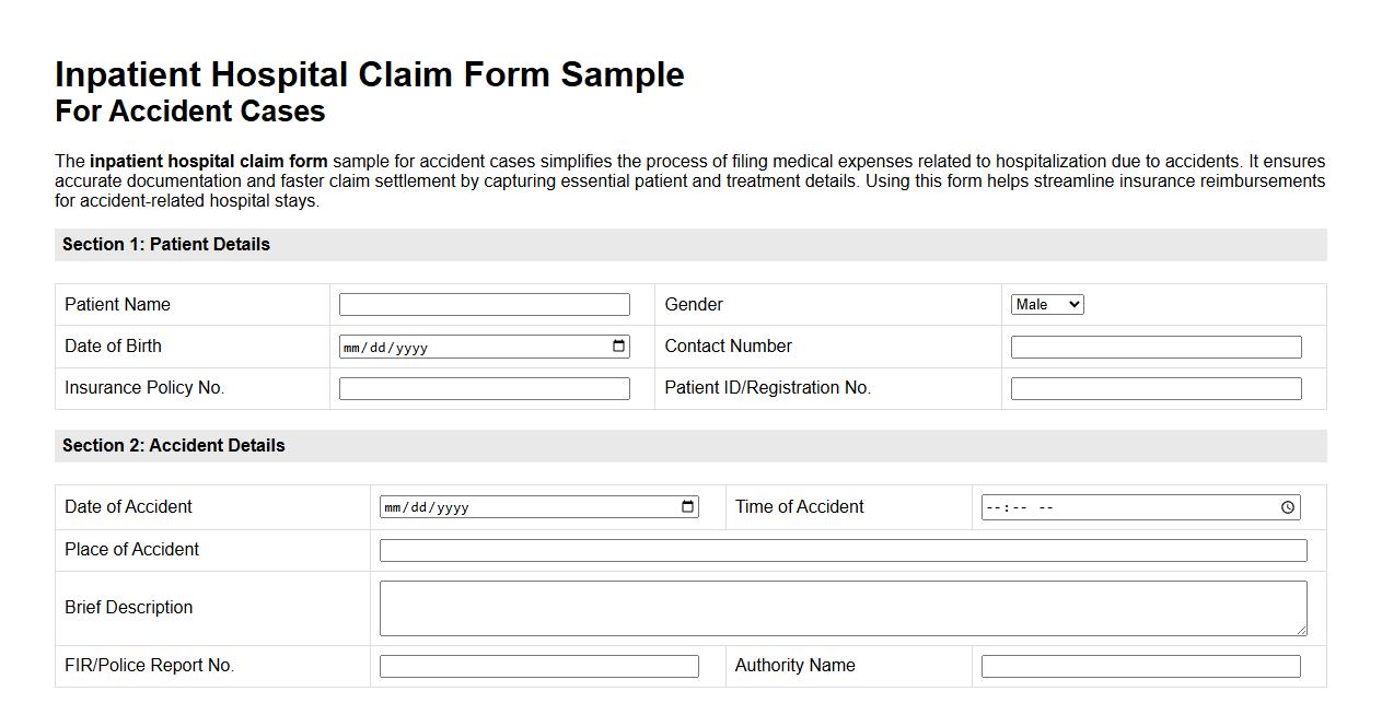 inpatient hospital claim form sample for accident cases image preview