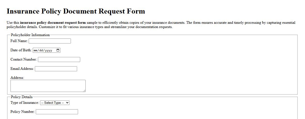 Insurance policy document request form sample image preview