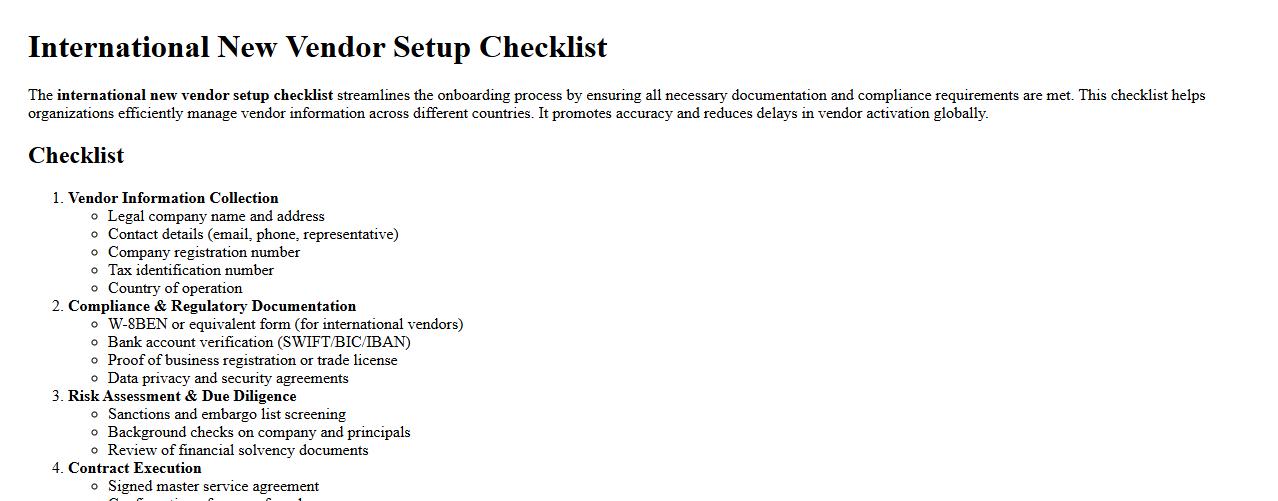 international new vendor setup checklist image preview