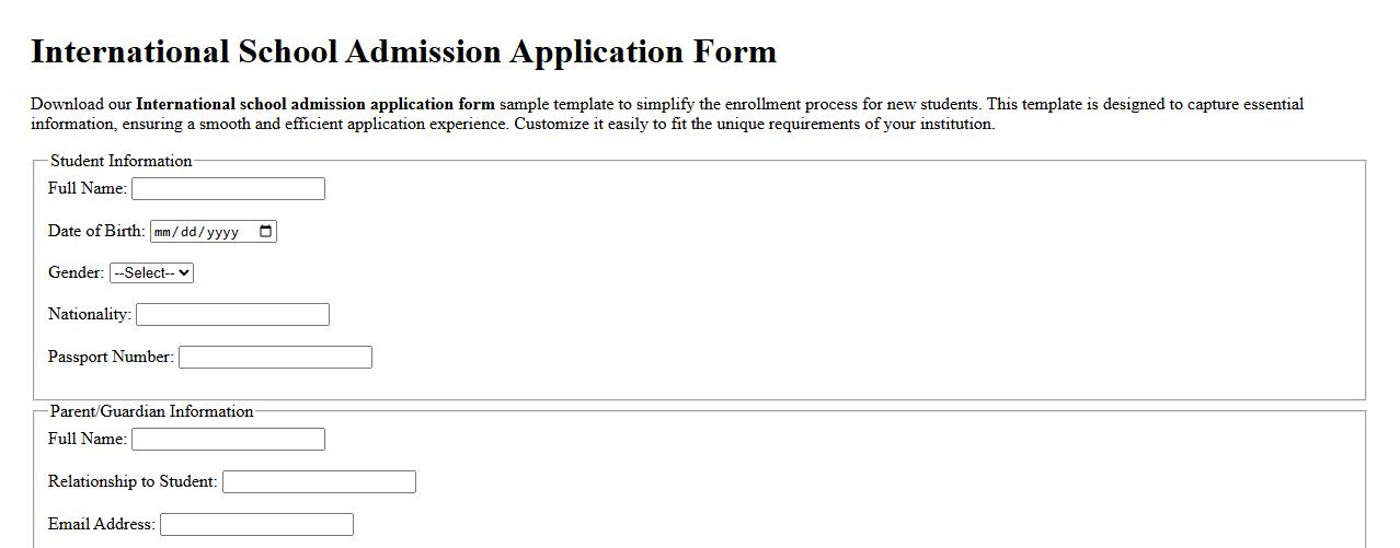 International school admission application form sample template image preview