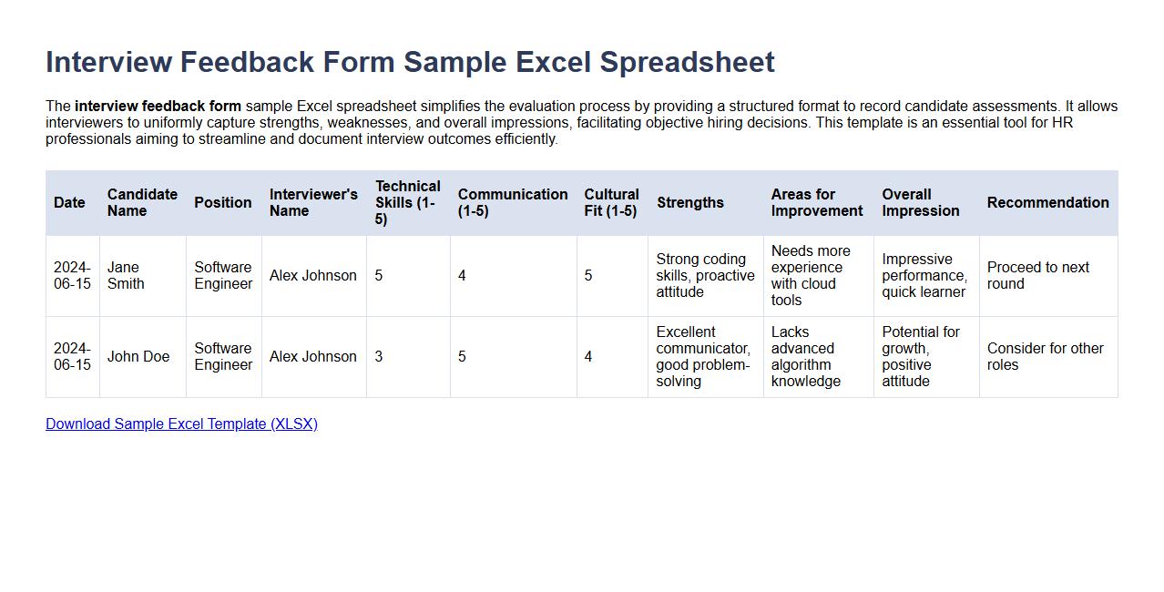 Interview feedback form sample Excel spreadsheet image preview