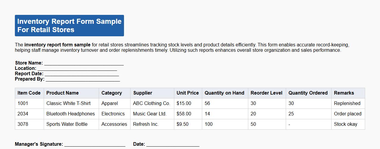 inventory report form sample for retail stores image preview