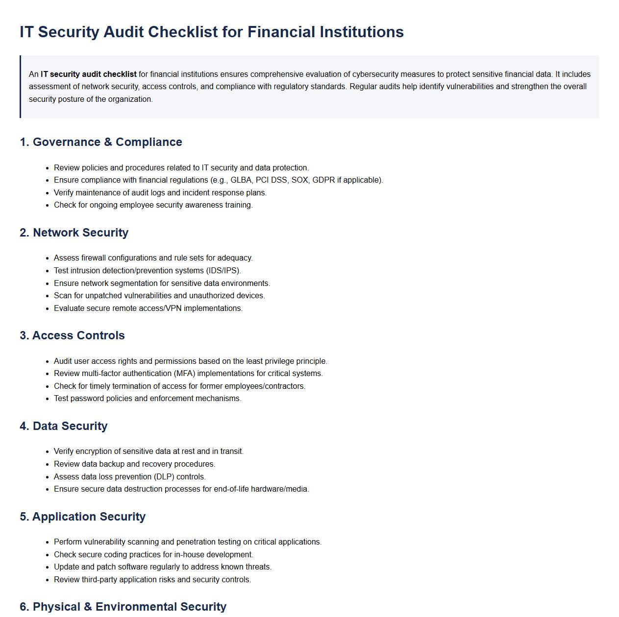 IT security audit checklist for financial institutions image preview
