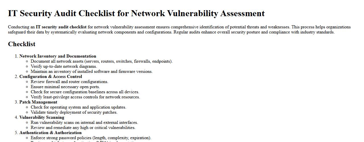 IT security audit checklist for network vulnerability assessment image preview
