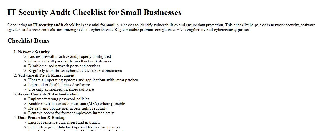IT security audit checklist for small businesses image preview