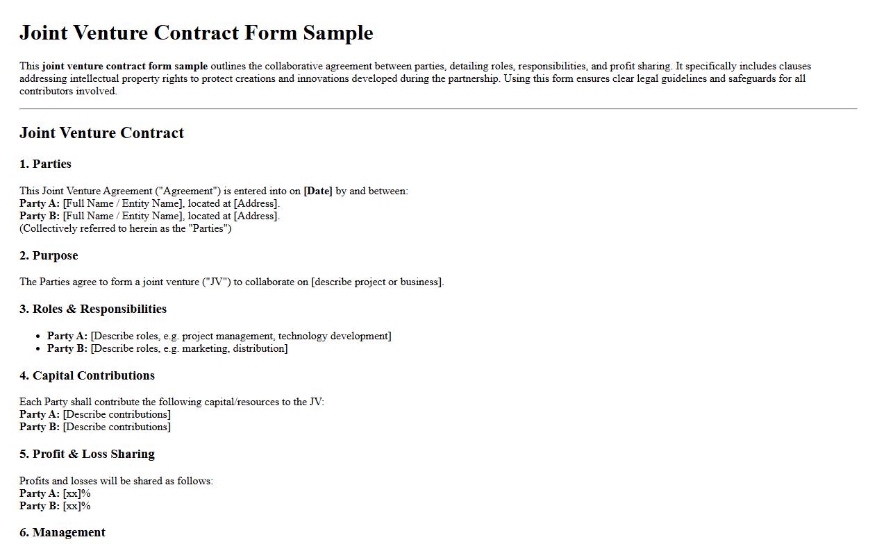 joint venture contract form sample including intellectual property image preview