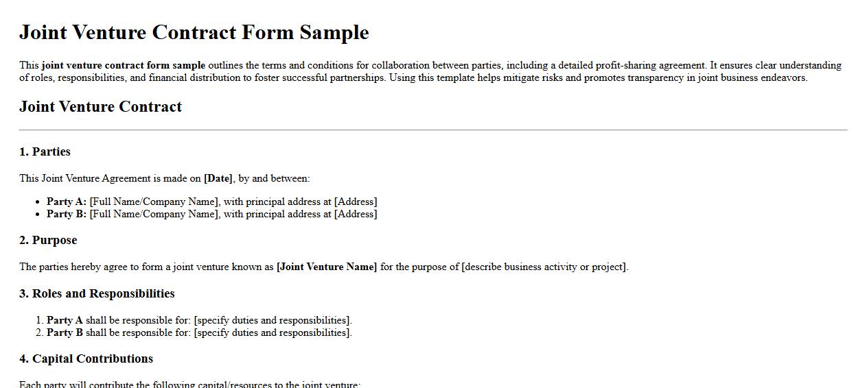 joint venture contract form sample with profit sharing agreement image preview