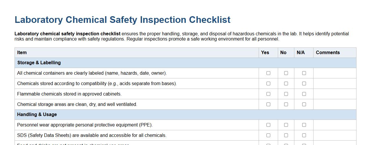 Laboratory chemical safety inspection checklist image preview