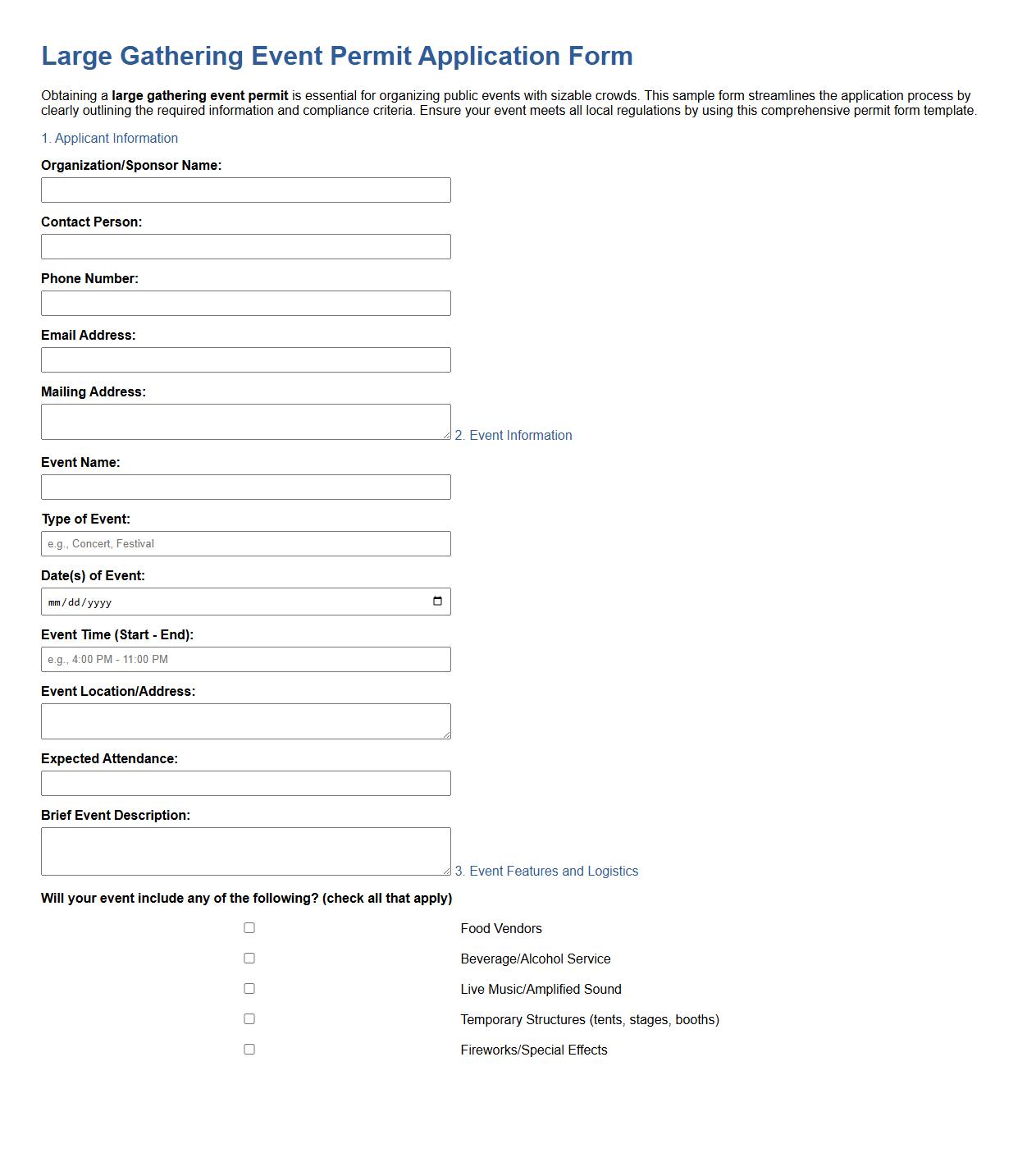 large gathering event permit form sample image preview