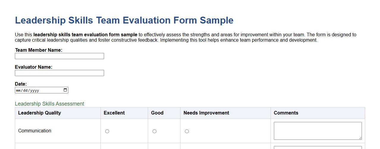 leadership skills team evaluation form sample image preview