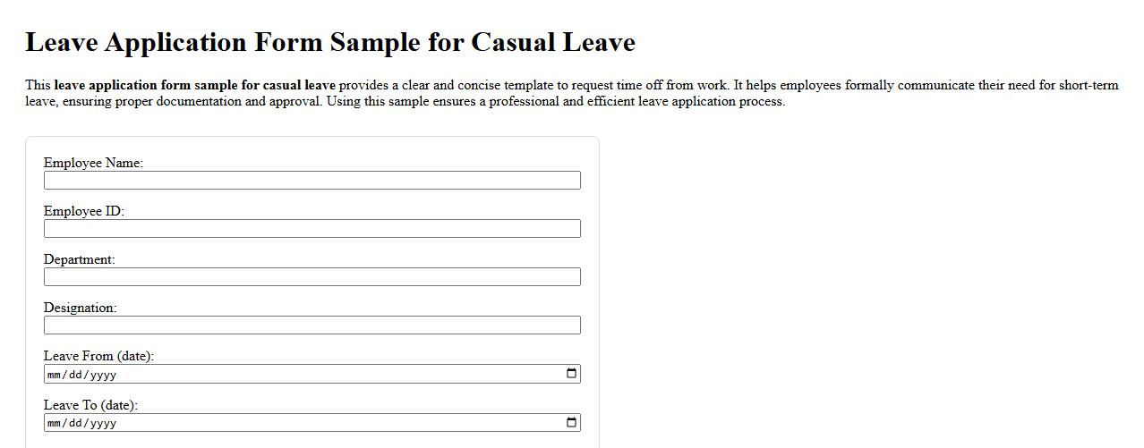 Leave application form sample for casual leave image preview