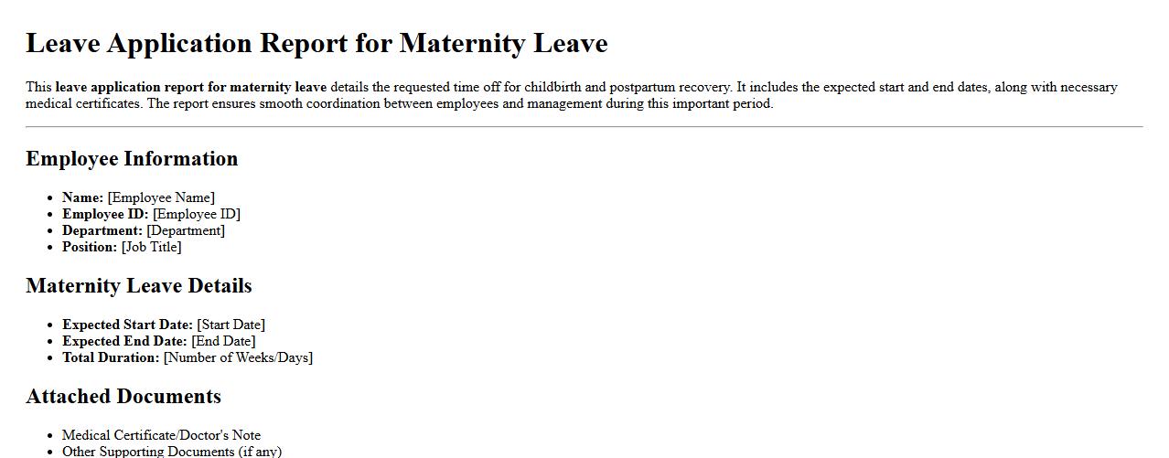 Leave application report for maternity leave image preview
