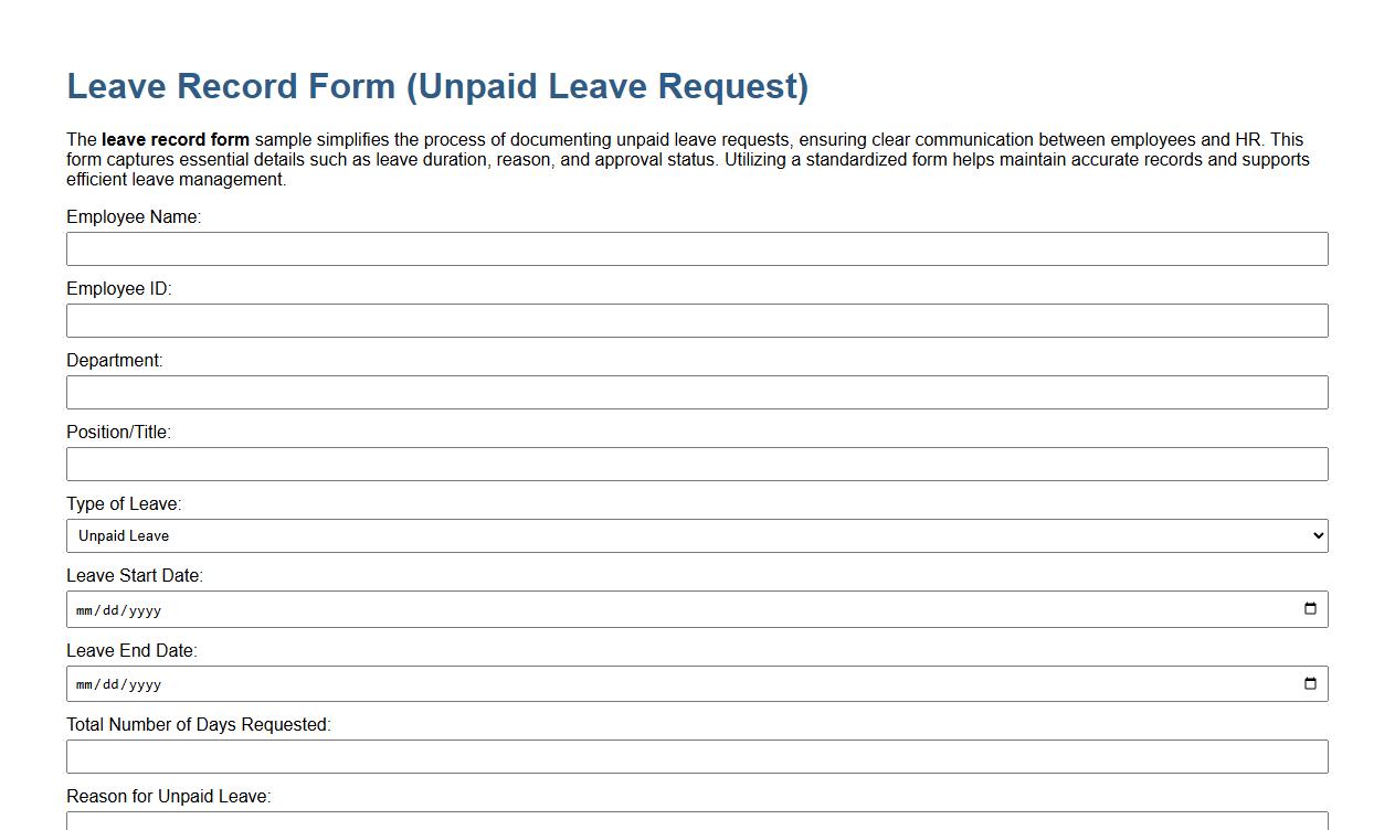 leave record form sample for unpaid leave requests image preview