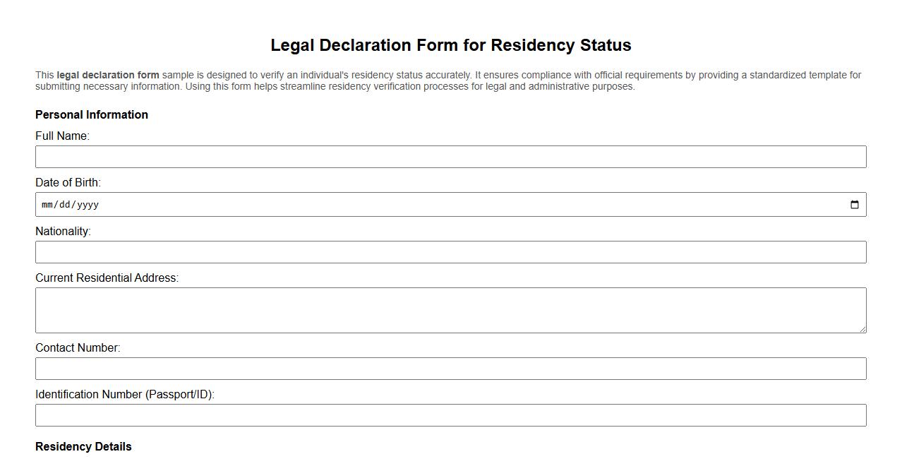 Legal declaration form sample for residency status image preview