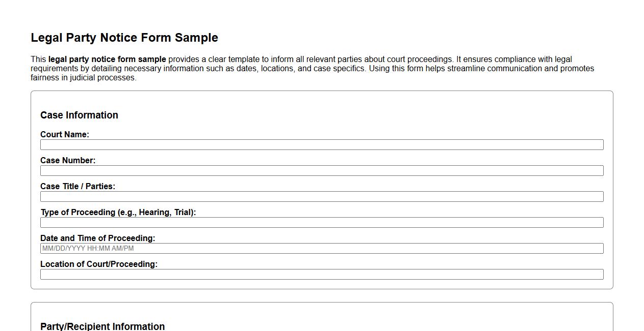 legal party notice form sample for court image preview