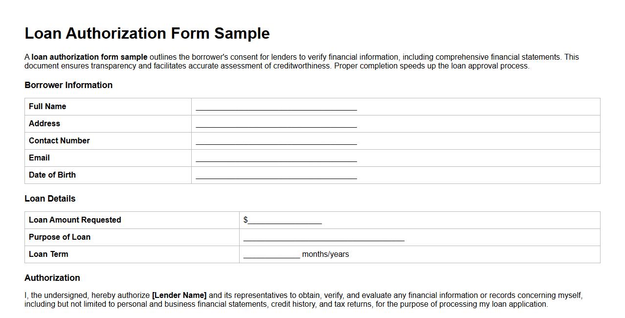 Loan authorization form sample including financial statements image preview