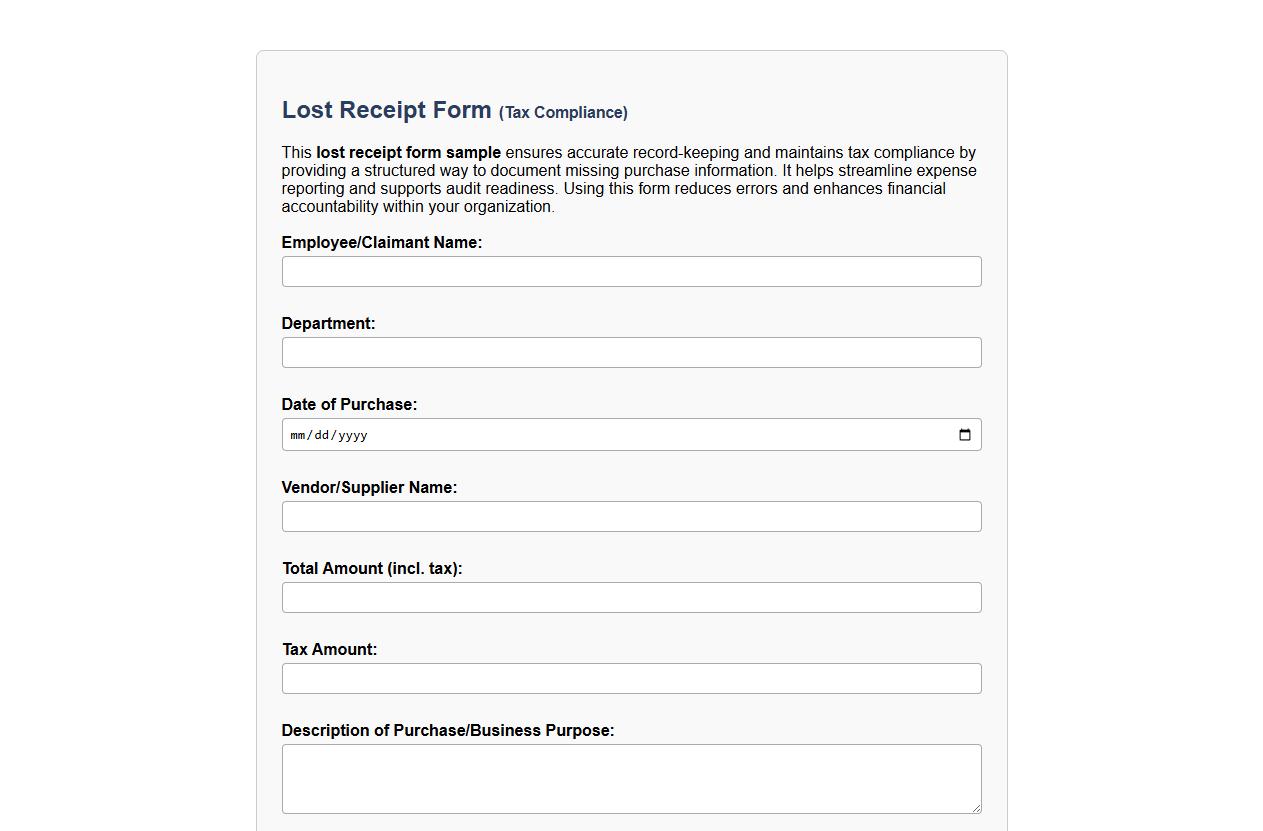 lost receipt form sample with tax compliance image preview