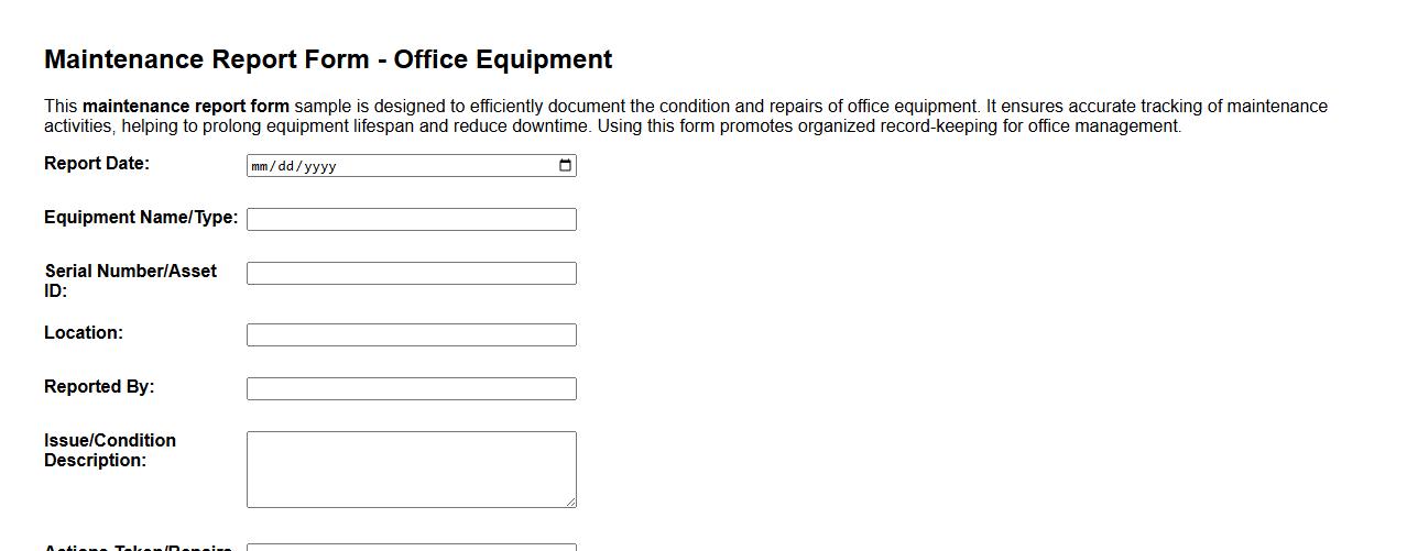 maintenance report form sample for office equipment image preview