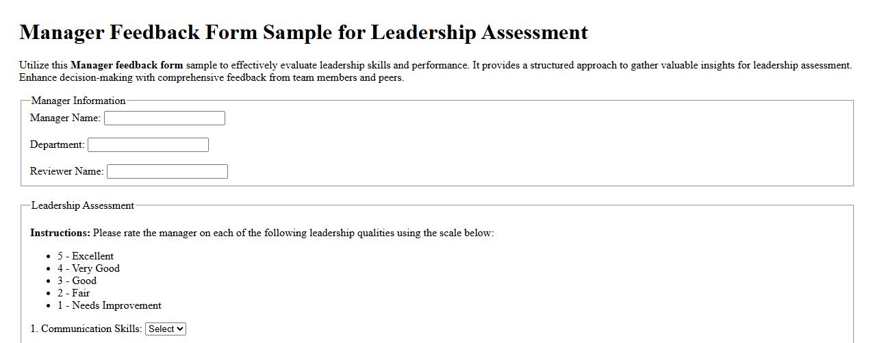 Manager feedback form sample for leadership assessment image preview