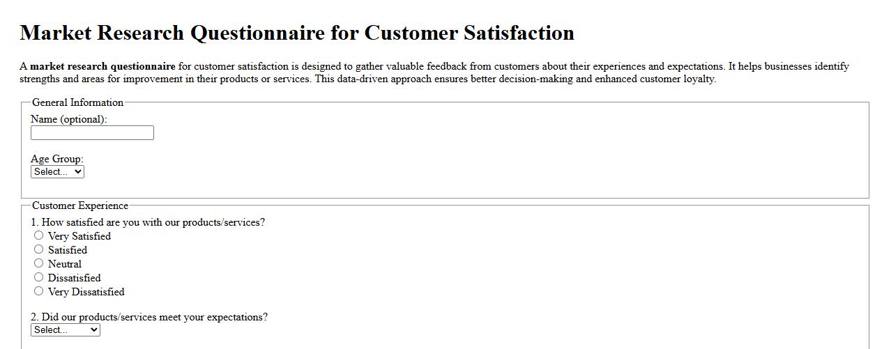 Market research questionnaire for customer satisfaction image preview