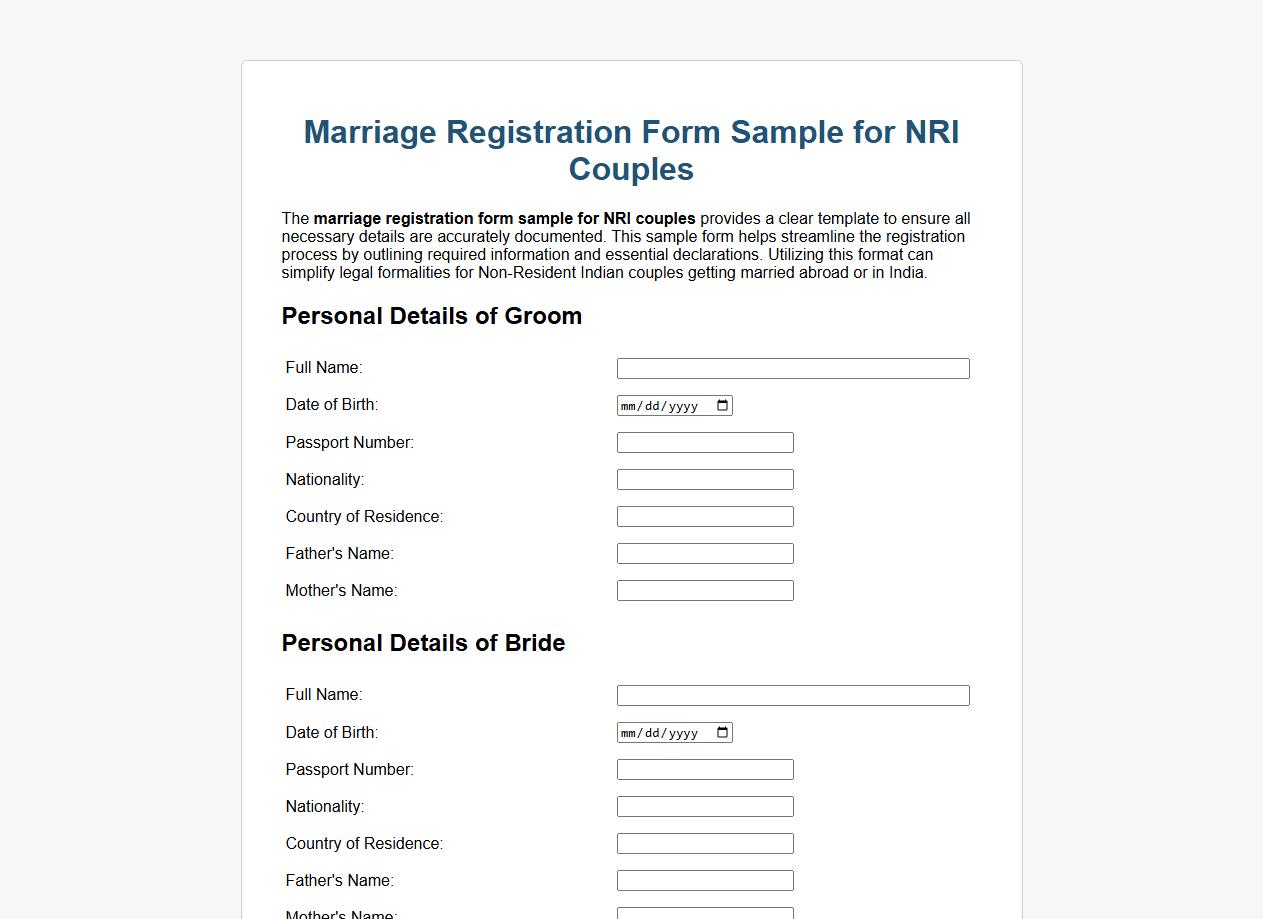 Marriage registration form sample for NRI couples image preview