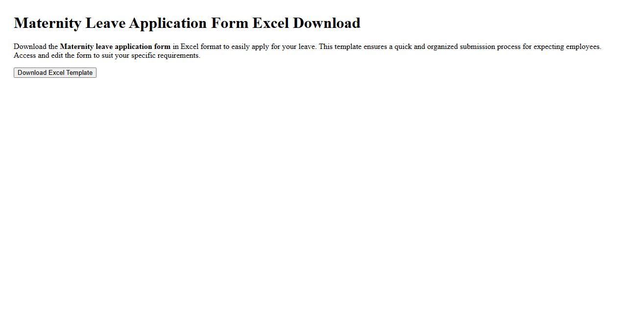 Maternity leave application form Excel download image preview