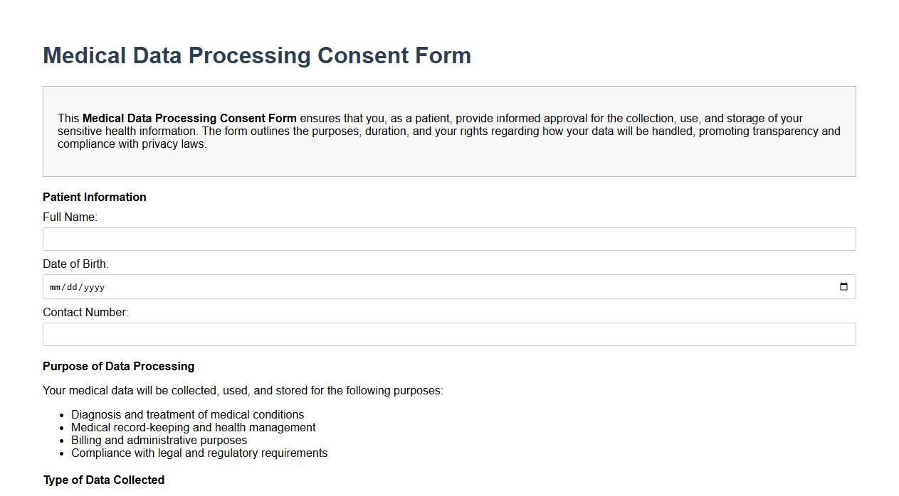 medical data processing consent form sample image preview