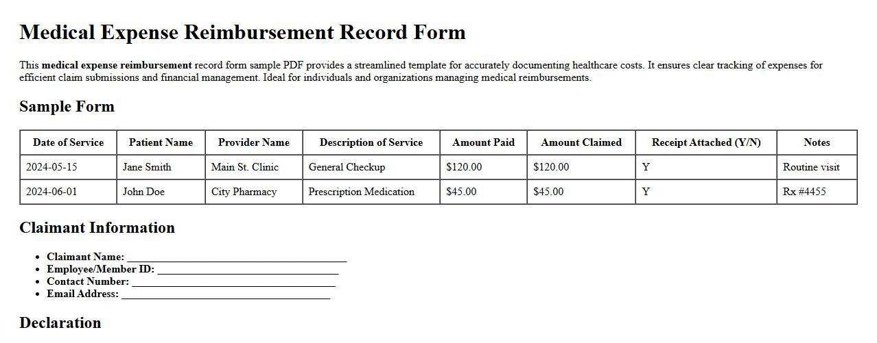 medical expense reimbursement record form sample pdf image preview