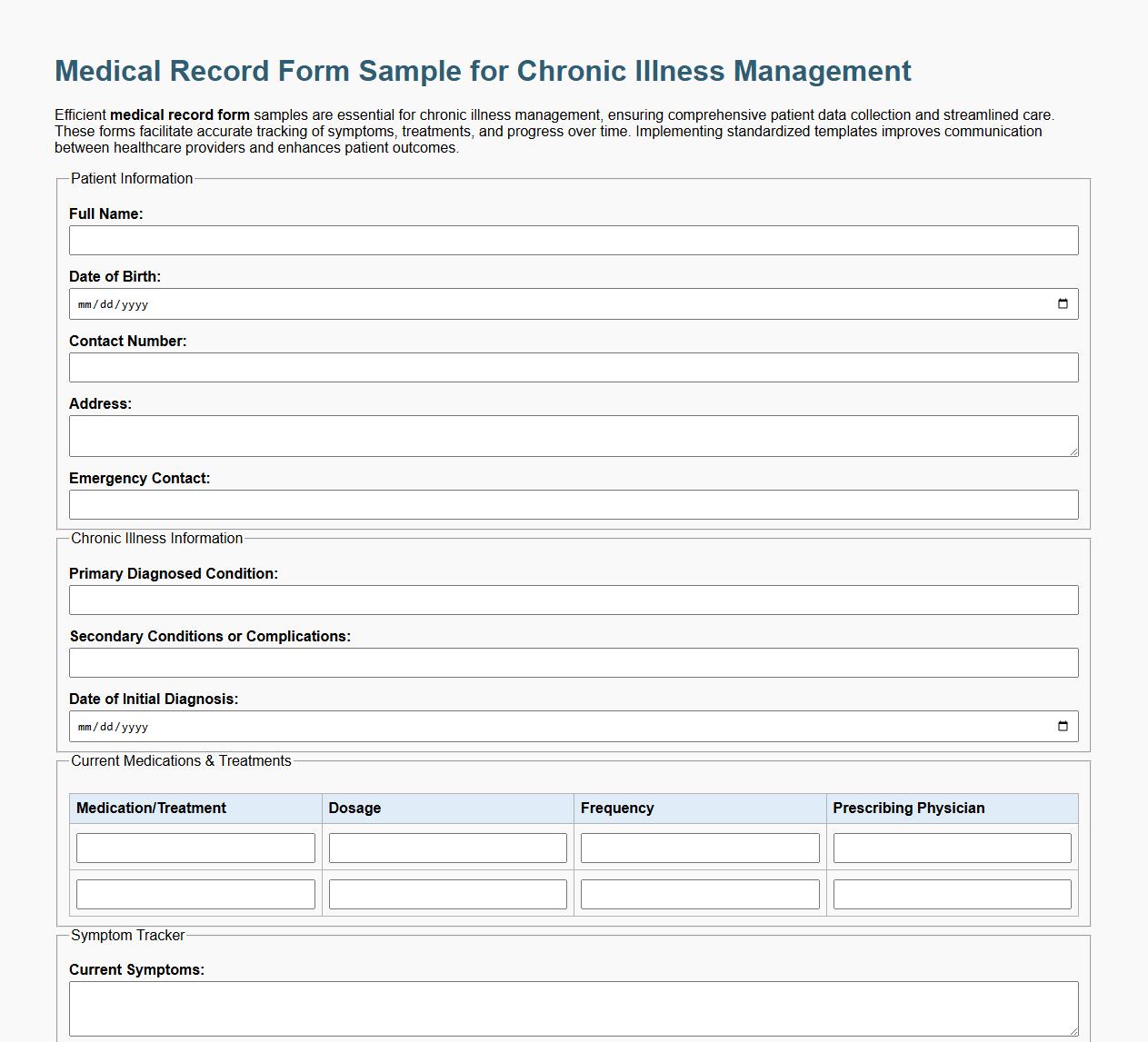 Medical record form sample for chronic illness management image preview