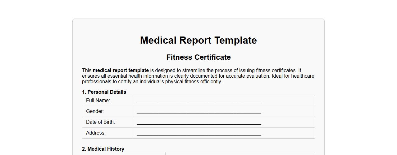 Medical report template for fitness certificate image preview