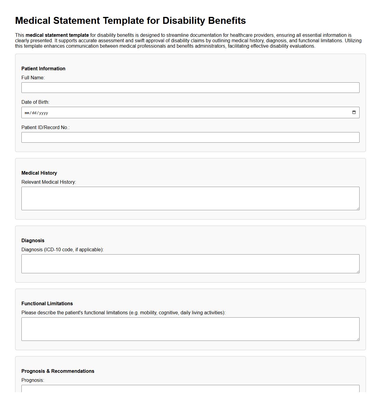 Medical statement template for disability benefits image preview